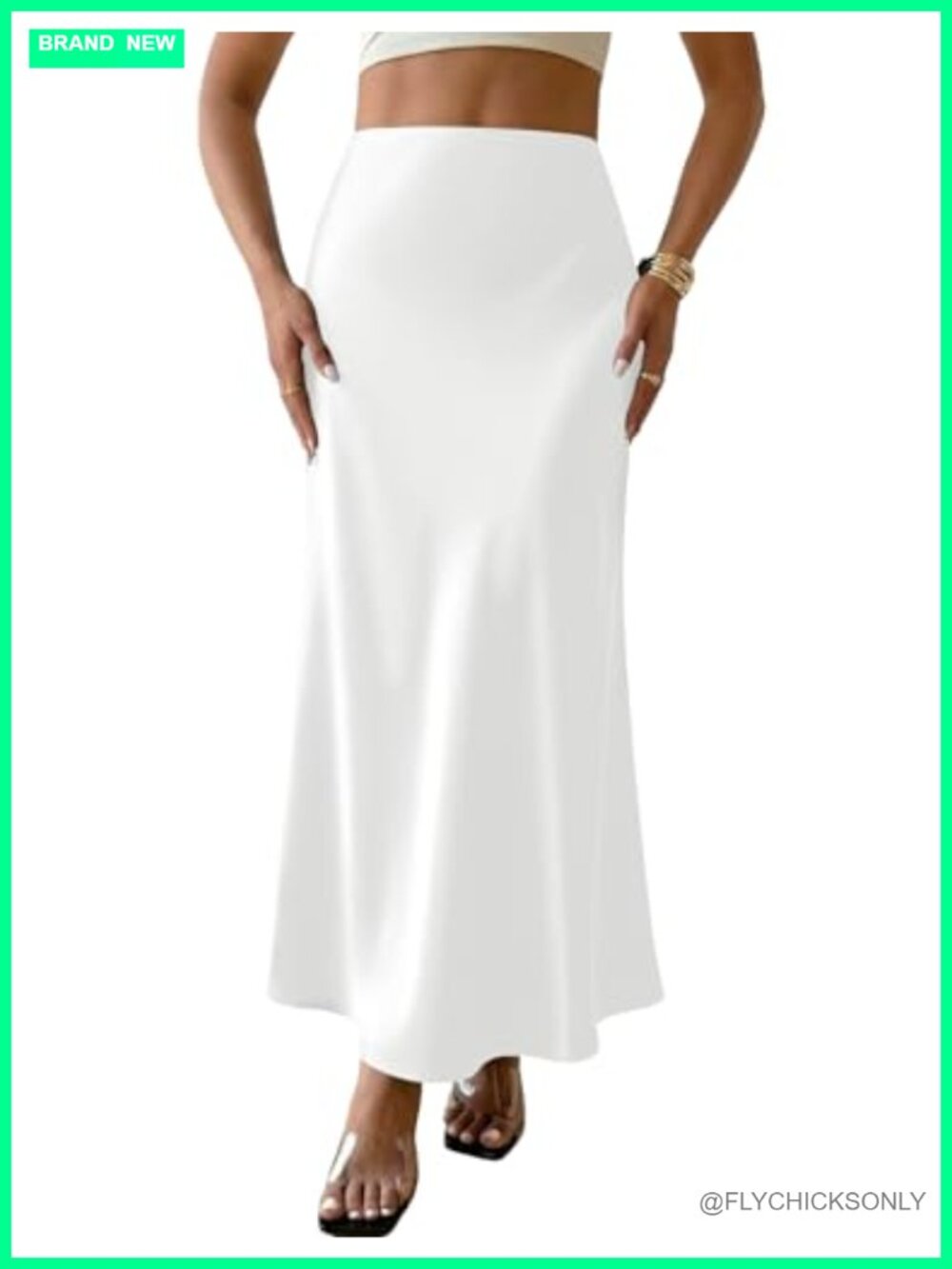 Satin Maxi Skirt High Waisted A-Line Flowy Formal Casual